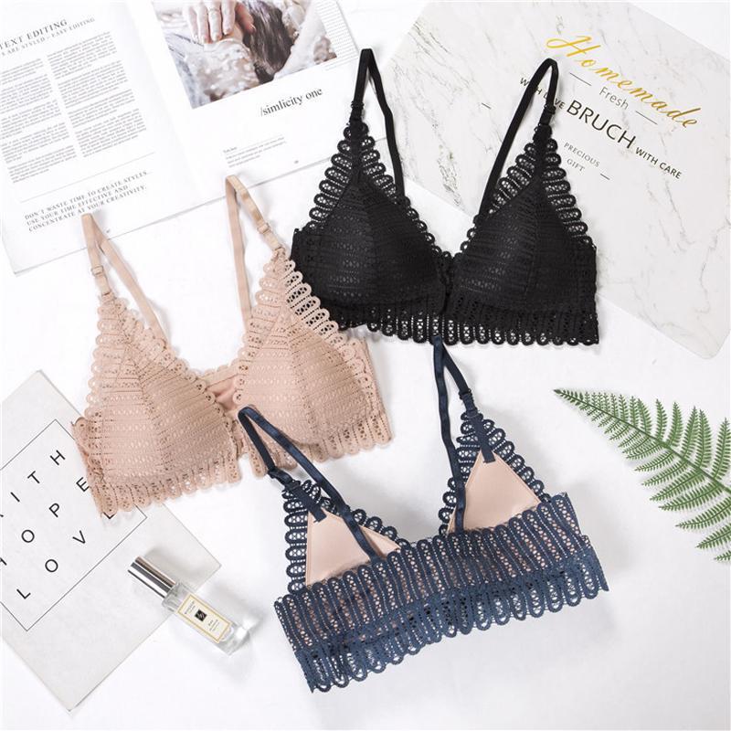 Breathable lace bra with front buckle