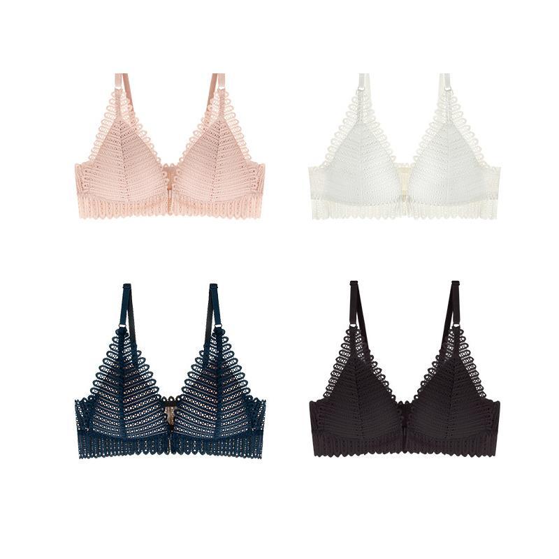 Breathable lace bra with front buckle