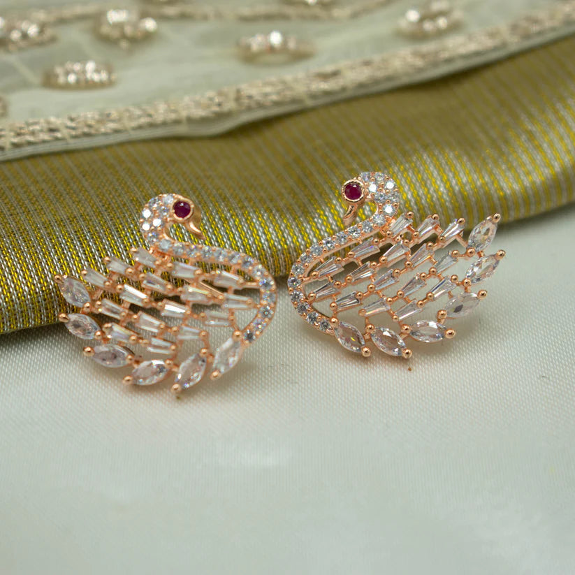 Rose Gold Plated Cz stone studded Studs Earrings For Women