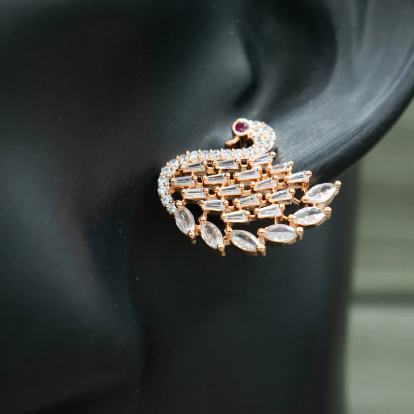 Rose Gold Plated Cz stone studded Studs Earrings For Women