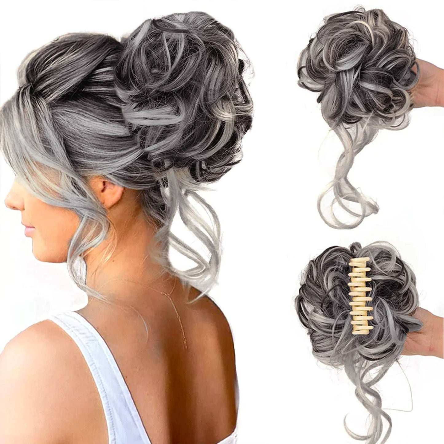 Messy Bun Hair Piece Wavy Curly Chignon Ponytail Hairpiece for Daily Wear