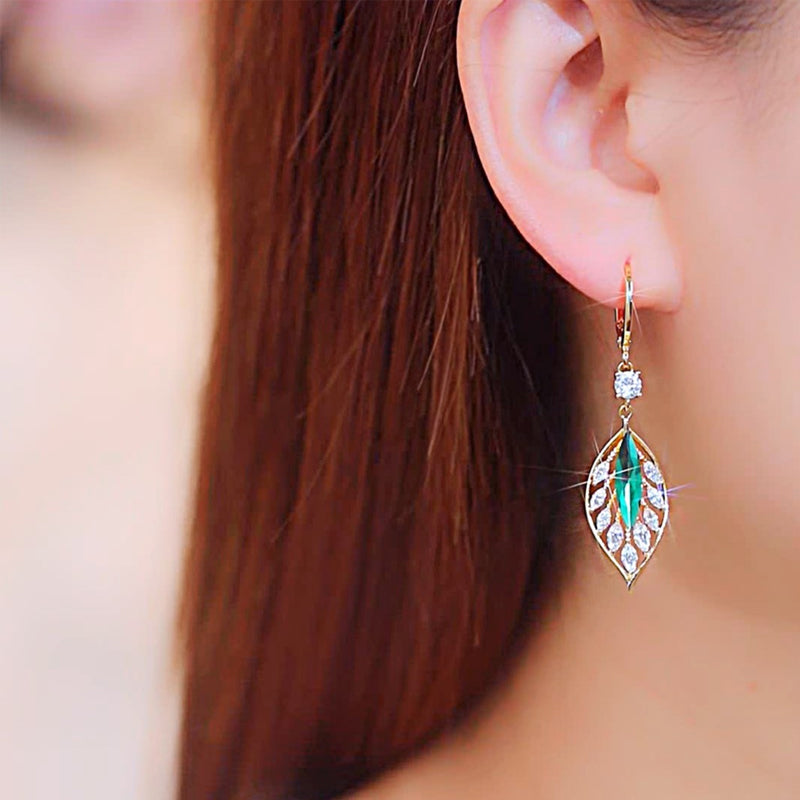 Fashionable Emerald Leaf Diamond Earrings