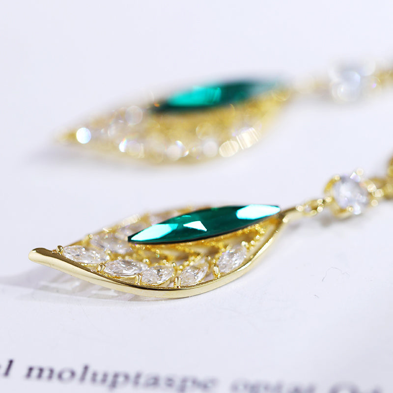 Fashionable Emerald Leaf Diamond Earrings
