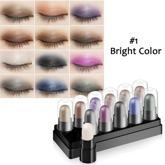 Eyeshadow Pencil Set 12 Colors Waterproof Long Lasting Glitter Shimmer Eye Shadow Pen
