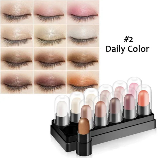 Eyeshadow Pencil Set 12 Colors Waterproof Long Lasting Glitter Shimmer Eye Shadow Pen