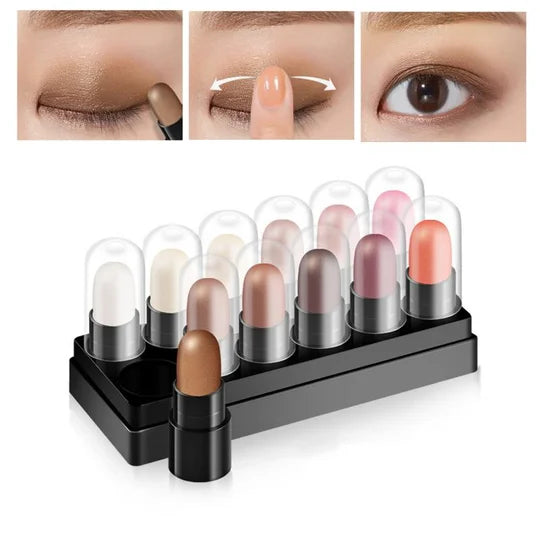 Eyeshadow Pencil Set 12 Colors Waterproof Long Lasting Glitter Shimmer Eye Shadow Pen