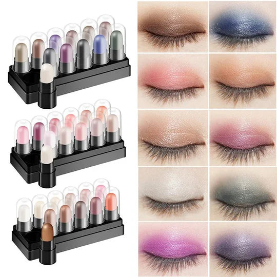 Eyeshadow Pencil Set 12 Colors Waterproof Long Lasting Glitter Shimmer Eye Shadow Pen