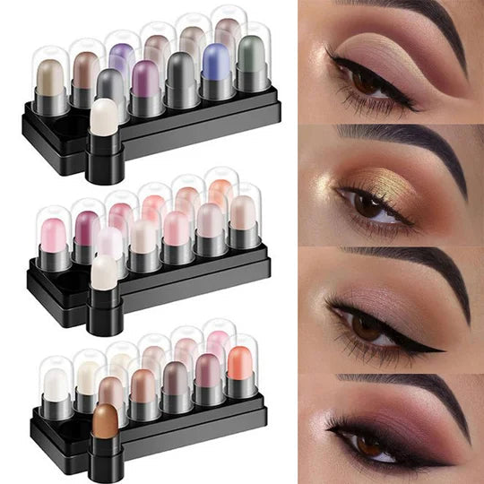 Eyeshadow Pencil Set 12 Colors Waterproof Long Lasting Glitter Shimmer Eye Shadow Pen