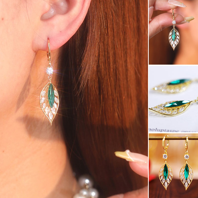 Fashionable Emerald Leaf Diamond Earrings