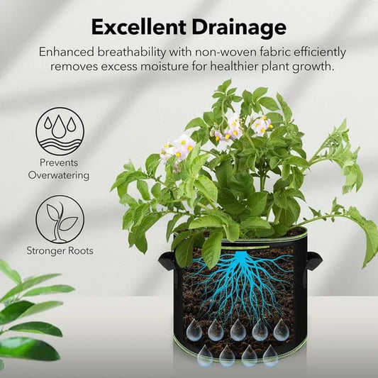 🌱5 Gallon Grow Bags – Heavy Duty Aeration Fabric Pots with Handles for Vegetables, Flowers & Fruits