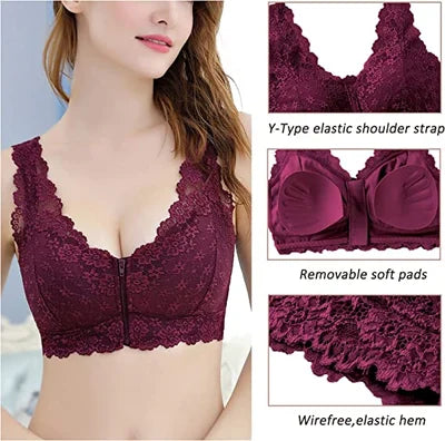 🔥Front Zipper Lace Push Up Bra