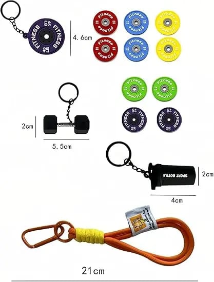 💪 Fitness Keychain Set – Dumbbell, Kettlebell & Weight Plate Pendant