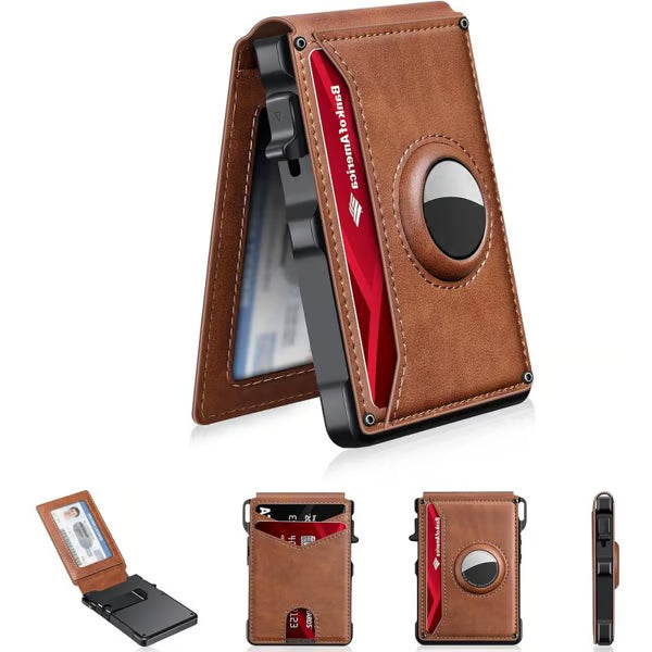 🔥Men's Simple Bifold Wallet- with Pop Up Aluminum Case Money Clip Slim Leather Slots Credit Card Holder RFID Blocking Bifold Minimalist Wallet(🎁Perfect Gift)