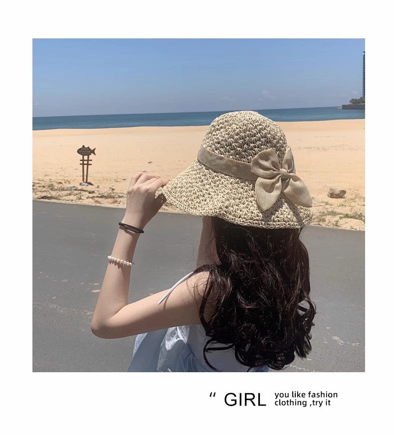 🔥✨Straw Hat with Retro Bow – Foldable & Breathable for Summer