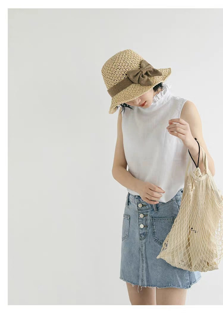 🔥✨Straw Hat with Retro Bow – Foldable & Breathable for Summer