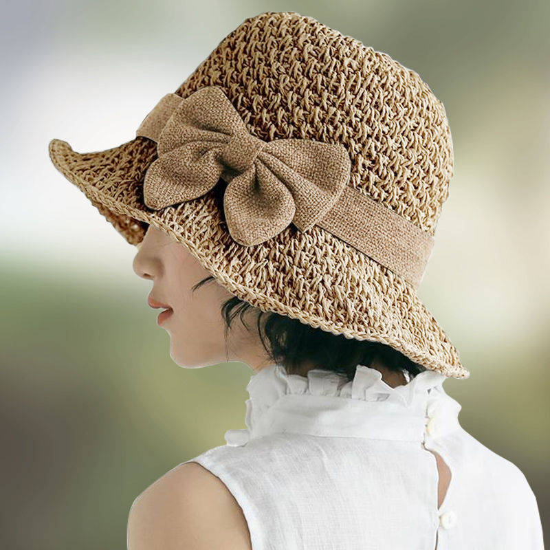 🔥✨Straw Hat with Retro Bow – Foldable & Breathable for Summer