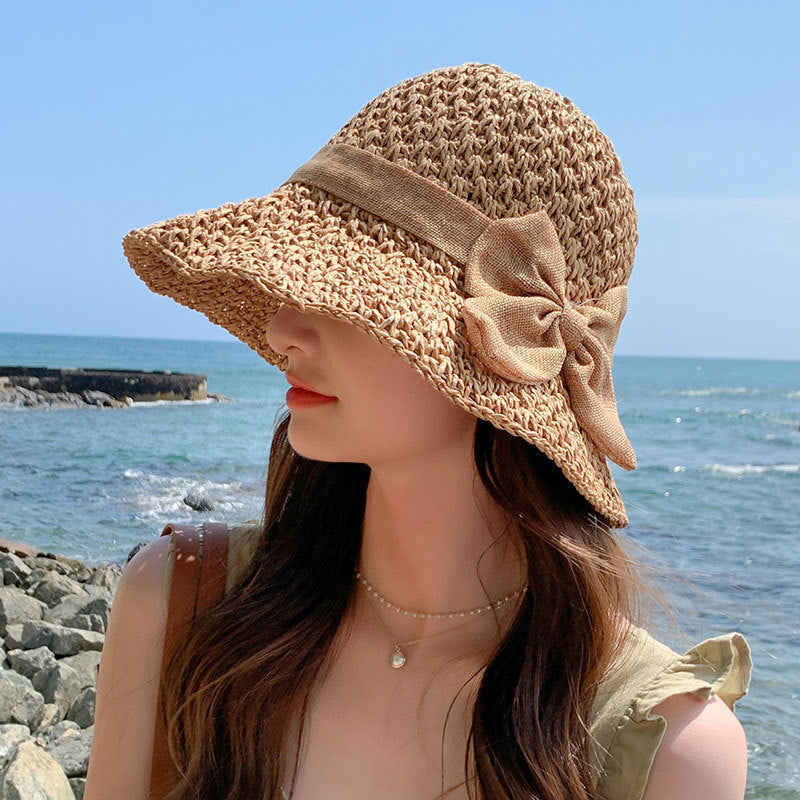 🔥✨Straw Hat with Retro Bow – Foldable & Breathable for Summer