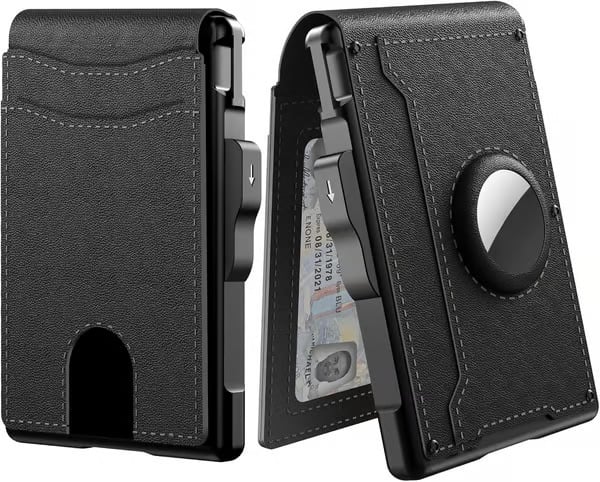 🔥Men's Simple Bifold Wallet- with Pop Up Aluminum Case Money Clip Slim Leather Slots Credit Card Holder RFID Blocking Bifold Minimalist Wallet(🎁Perfect Gift)