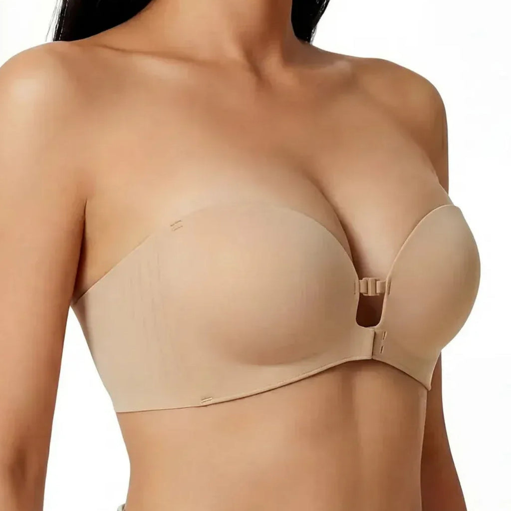 “I Finally Found a Bra That Disappears Under Everything I Wear” 💗-Strapless Front-Closure Push-Up Bra – Anti-Slip Grip