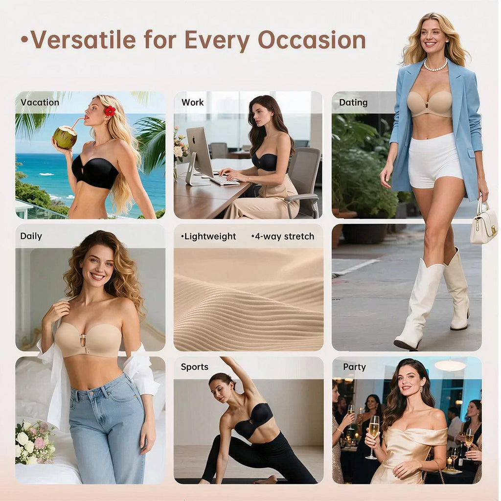 “I Finally Found a Bra That Disappears Under Everything I Wear” 💗-Strapless Front-Closure Push-Up Bra – Anti-Slip Grip