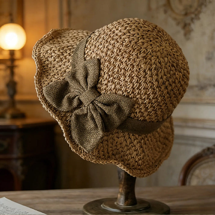 🔥✨Straw Hat with Retro Bow – Foldable & Breathable for Summer