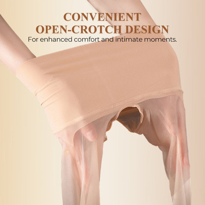 High-Waist Glossy Open-Crotch Tights(2PCS)