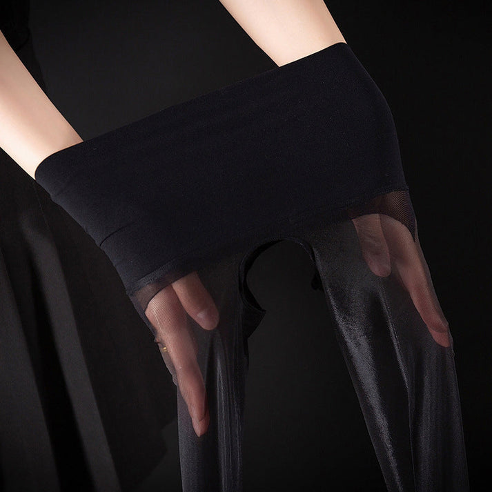 High-Waist Glossy Open-Crotch Tights(2PCS)