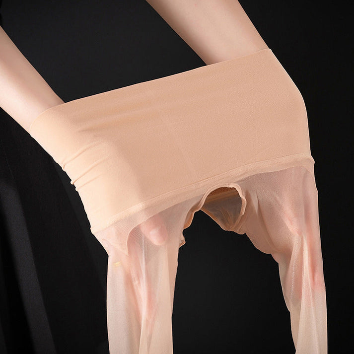 High-Waist Glossy Open-Crotch Tights(2PCS)
