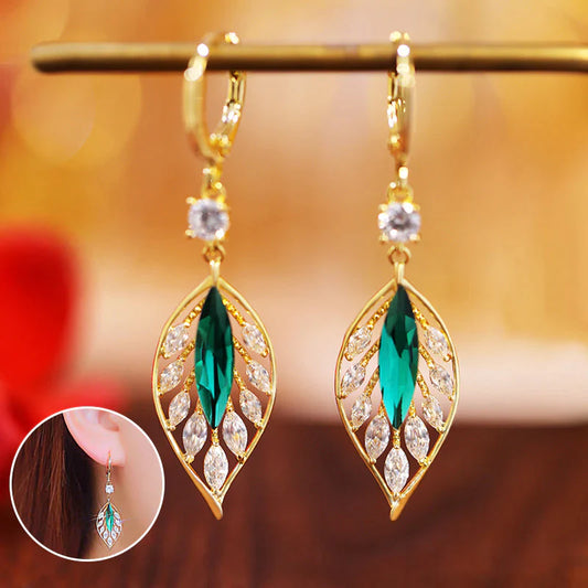 Fashionable Emerald Leaf Diamond Earrings